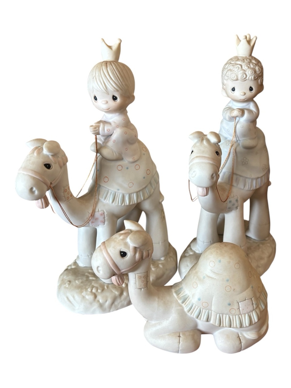 Enesco Cream Ceramic Camel Figurine Trio with Crowned Children Nativity Figurine